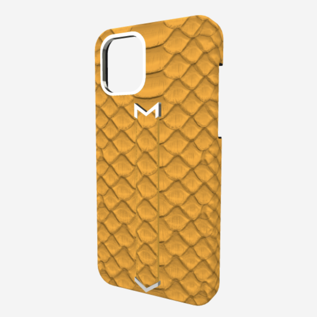 Gold Finger Strap Case for iPhone 14 Plus in Genuine Calfskin and Alligator