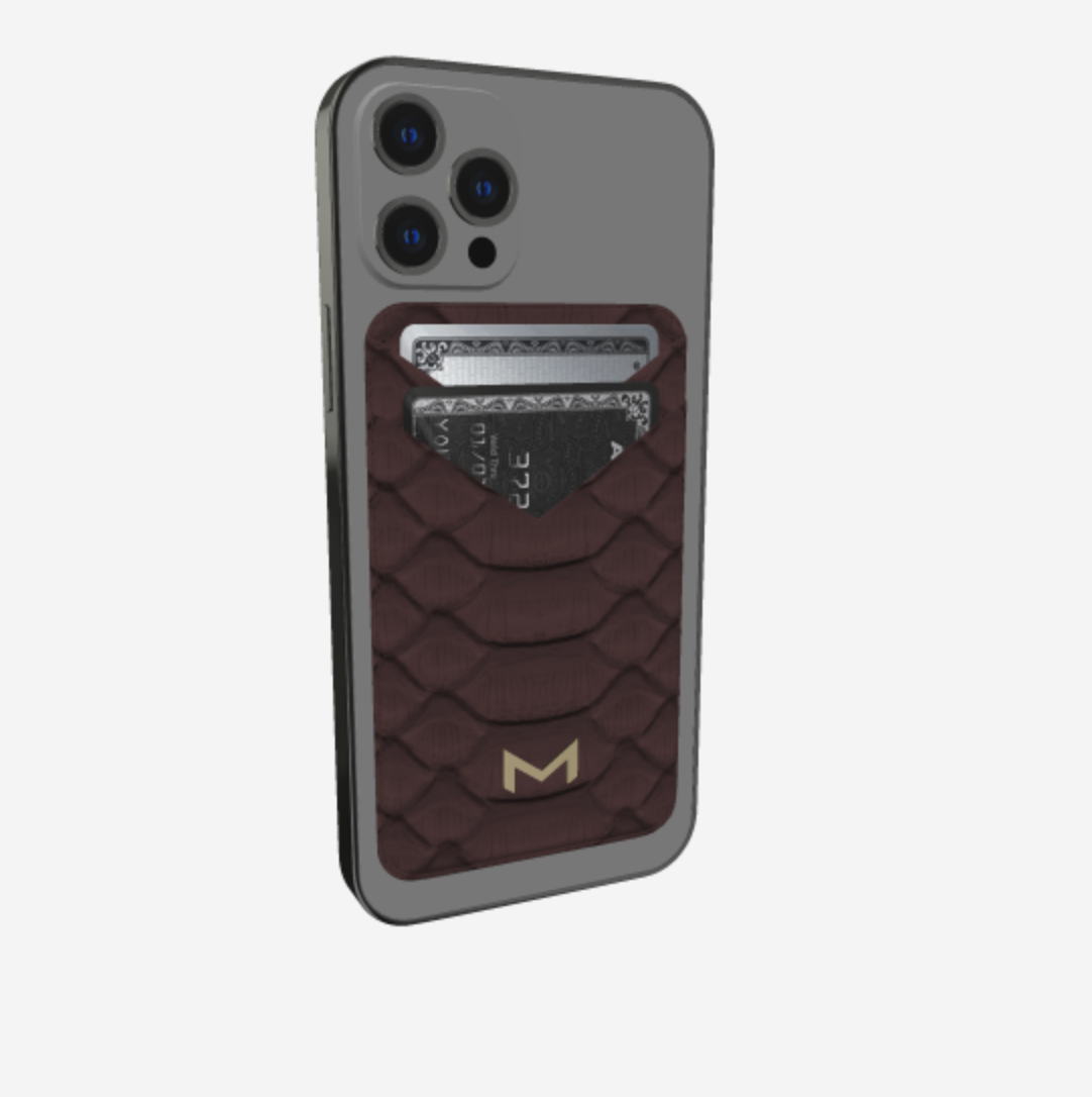 Cardholder Case for iPhone 14 Pro Max in Genuine Python - Borsalino Brown /  Steel 316