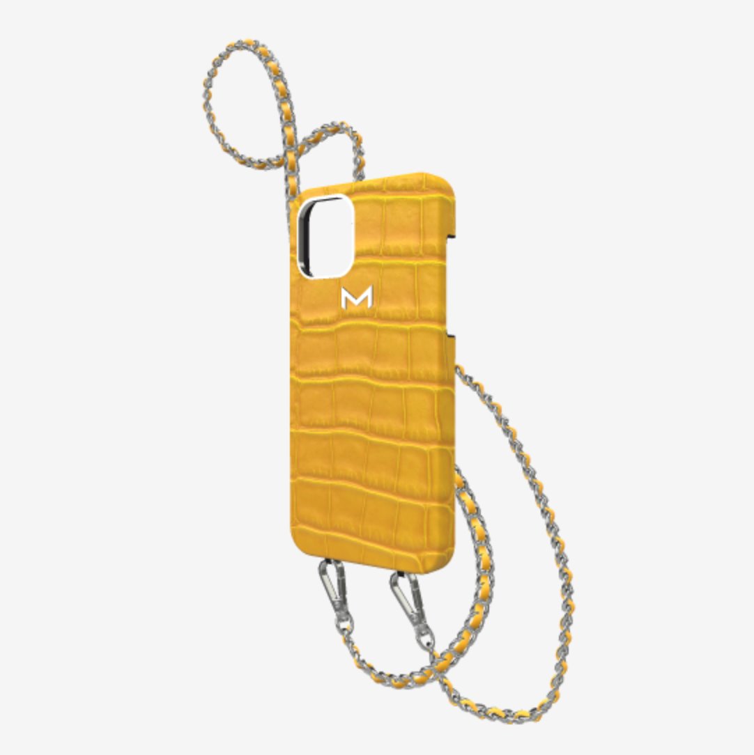 Necklace Case for iPhone 15 Pro Max in Genuine Python - Sunny Yellow /  Steel 316