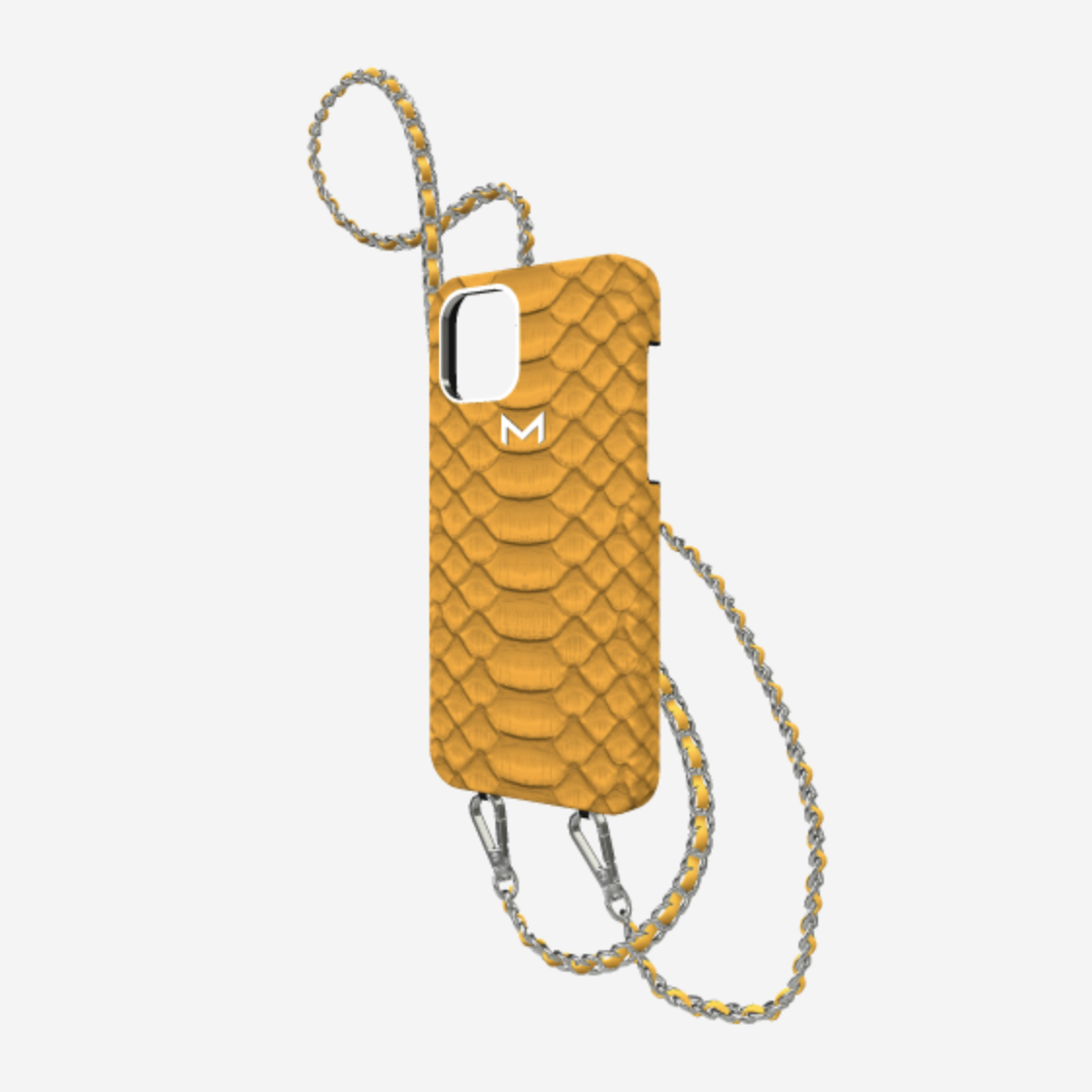 Necklace Case for iPhone 15 Pro Max in Genuine Python - Sunny Yellow /  Steel 316